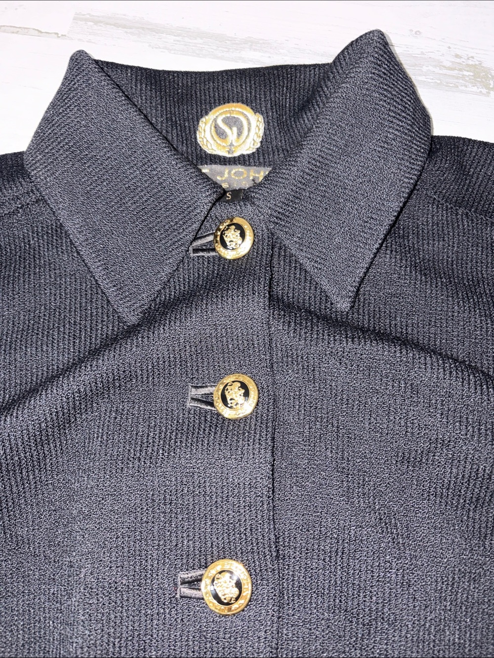 St John Black Knit Skirt Set with Gold Buttons - Picture 5 of 14